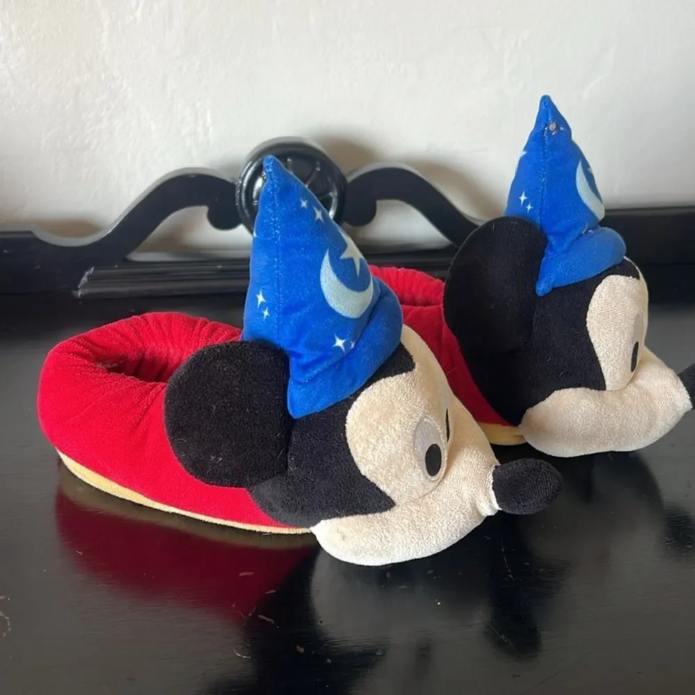 Disney Children Night Time Mickey Mouse House Slippers Size 9/10 Black/Red/Blue
